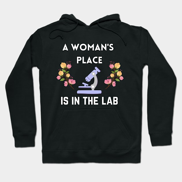 A Woman's Place is in the Lab | Microscope and Flowers Hoodie by purple moth designs